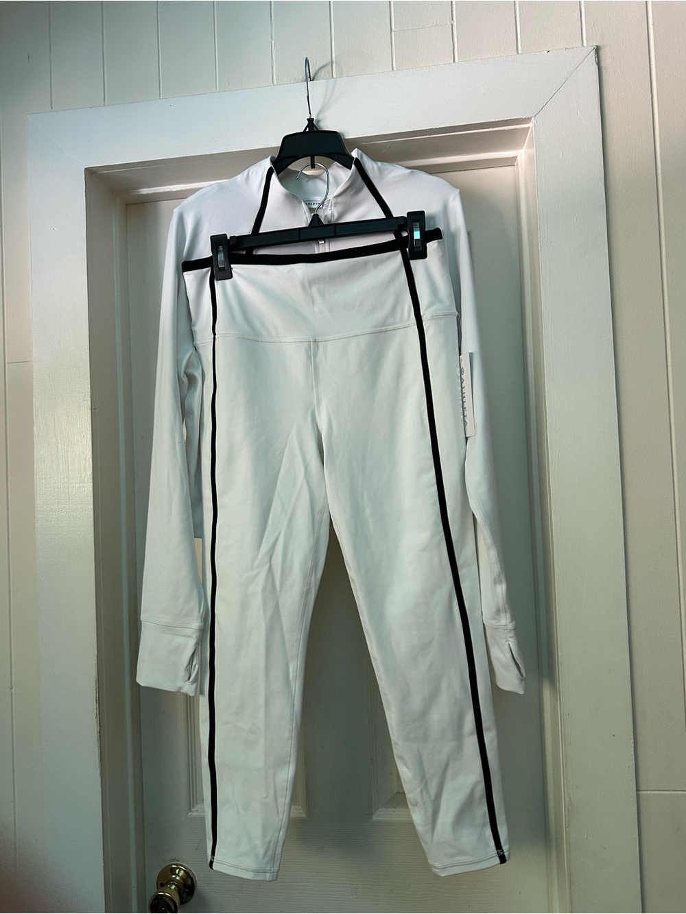 Athleta White Track Joggers and Jacket with Black Side Piping